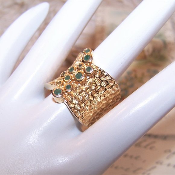 Ross Simons Sterling Silver Vermeil Chrysoprase and Crystal Fashion Ring - Picture 3 of 8